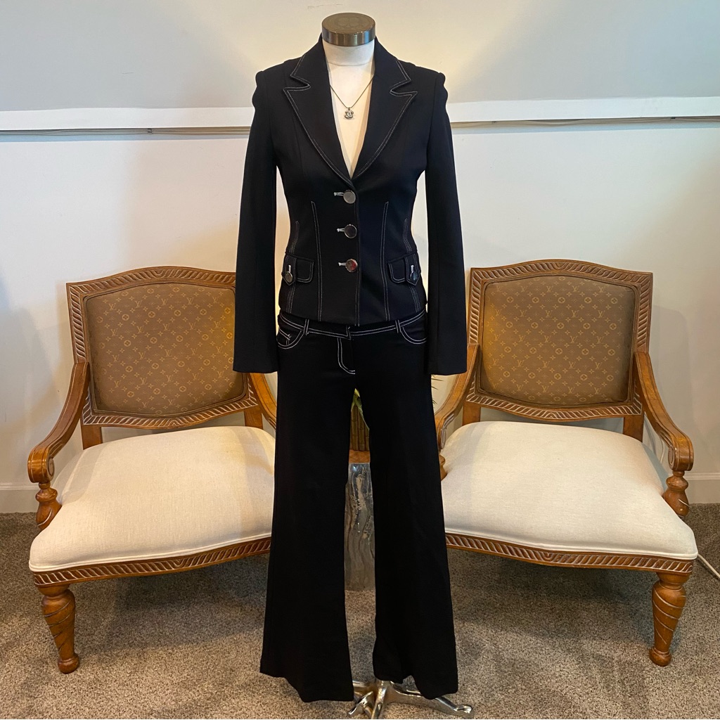 Cache Black Pantsuit With Contrast Stitching